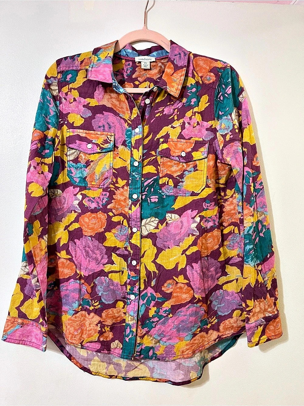 Sundance Floral Button Down Shirt Purple & Multicolor XS